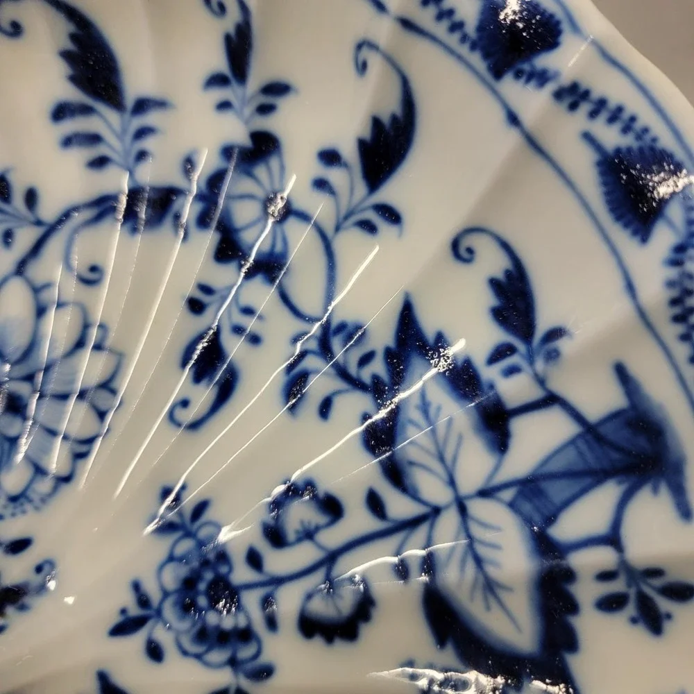 Vtg Meissen Porcelain Blue Onion Pattern Handled 2 Part Divided Dish 1815/1923